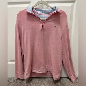 Vineyard Vines Men's Pink and Light Blue Zip-Up Sweater
